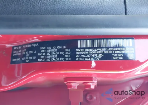 2015 Jeep Renegade Limited from USA, damaged, VIN ZACCJBDTXFPB28534